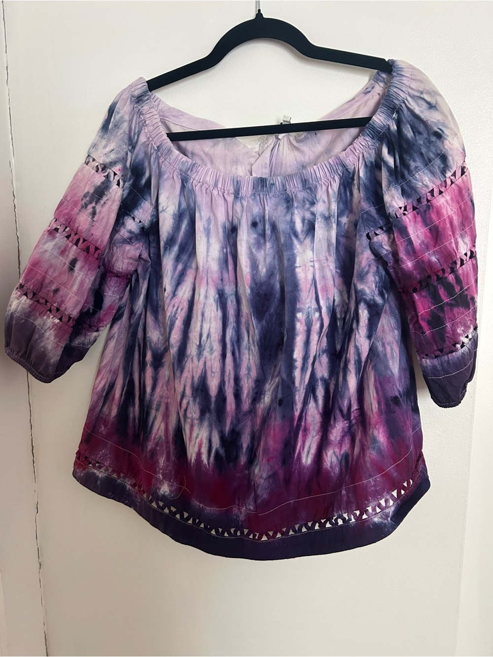 crown & ivy Purple and Pink Tie-Dye Peasant Tunic